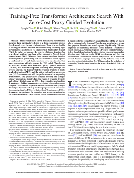 Training-free Transformer Architecture Search paper thumbnail